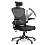 Ergonomic Office Chair,High Back Desk Chair with Adjustable Headrest,Flip-up Armrests,Lumbar Support,Tiltable Backrest,Swivel Mesh Computer Chair for Home Office,Study,Gray