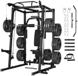 GarveeLife Smith Machine, 2000LBS Squat Rack for Home Gym, Multi-Function Power Cage Cable Crossover System Strength Training Equipment, LAT Pulldown Machines, 8 Weight Storage Pin, No Weight Plates
