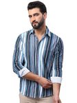 Indian Needle Blue Striped Corduroy Casual Shirt for Men (Blue, XXL)