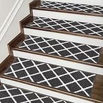 COSY HOMEER 15 Pack Nonslip Stair Carpet Treads, 22 x 70cm Polyester Medium Pile Stair Treads with TPE Backing, Super Grip Self-Adhesive, Noise Reduction & Machine Washable, Black
