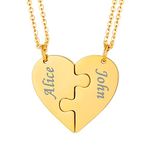 Personalized Gold BFF Necklace for 2 Custom Split Heart Matching Friendship Couple Necklace Stainless Steel Heart-Shaped Pendant Engraved Memory Jewelry Gifts for Best Friend Girls Women