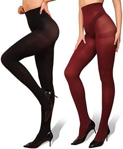 WAKUNA 2 Pairs Pantyhose Opaque Tights 40D Resistant Control Top（Black+Wine red,Small