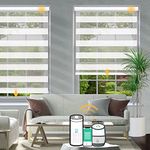 Motorized Zebra Sheer Blinds- Light Filtering Roller Shades Compatible with Alexa Google, Remote Dual Layer Sheer Shade for Smart Home and Office, Customized Size 25" to 105" Wide, White 75% Shading