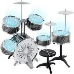 Best Choice Products 18-Piece Kids Beginner Drum Kit, Musical Instrument Toy Drum Set for Music Practice w/LED Lights, Bass, Toms, Snare, Cymbal, Stool, Stand Drumsticks - Black