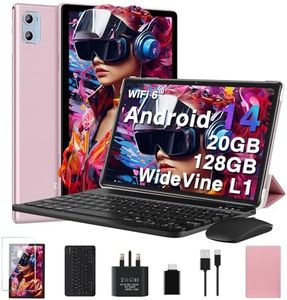 2025 Newest Tablet 10 Inch Android 14, 20GB RAM+128GB ROM (TF 2TB), Octa Core, WiFi 6 | Widevine L1 | 6000mAh | Bluetooth 5.0 | GMS | Type-C | 5+8MP| Widgets| Tablet with Keyboard & Mouse - Rose Gold
