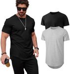 Mancozy Men's 2 Pack Cotton Hipster Hip Hop Longline Crewneck Short Sleeve T-Shirt, T Shirts for Men Medium