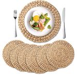 6 Pack, Rattan Round Place mats, Natural Hand-Woven Water Hyacinth Christmas Placemats, Heat Resistant, Non-Slip Mats for Table, Pots, Teapots, Plants(13.8 inch)