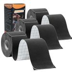 Kinesiology Tape Precut (3 Rolls,60 Precut Strips) Waterproof Sports & Athletic tape for Athletes - Physio Elastic Sports Tape Pain Relief Adhesive for Muscles Shin Splints Ankle Neck Knee & Shoulder 5m (Black)