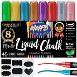 MMFB Arts & Crafts Chalk Markers - Liquid Chalk Paint Pens for Businesses, Restaurants, School, Blackboard, Window, Erasable, Non-Toxic, Water-Based, Reversible Tips Markers (8 Pack Metallic 5mm)