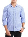 Enlision Checked Shirts Men Long Sleeve Light Blue Plaid Shirt Cotton Casual Classic Small Check Button Down Shirt for Formal Business Regular Fit XXL