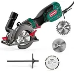 Circular Saw, HYCHIKA 750W 3500RPM Mini Circular Saw with 3 Blades(115 & 125mm), Scale Ruler, Cutting Depth 48mm(90°), 32mm(45°), Compact Circular Saw for Wood, Tile and Soft Metal