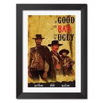 inspireTA The Good, the Bad and the Ugly Vintage Movie Poster Framed Oscar Wining Cinema Motivational Painting For Room Wall Frames, Wall Painting, Abstract (12 inches x 9inches)
