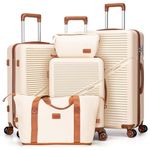 Cosbarn Luggage Sets 5 Piece Suitcases with Wheels, Suitcase Set ABS Hard Case Luggage with TSA Lock Spinner Wheels Durable Travel Luggage(Beige, 5-Piece Set(20"/24"/28"))