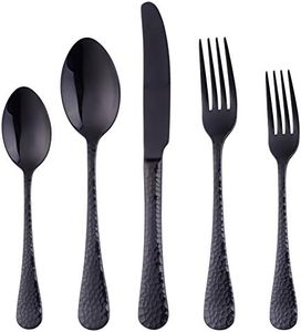 Bisda Silverware Set, 20 Piece Premium 18/8 Stainless Steel Hammered Kitchen Utensil Flatware Cutlery Sets of 4, Mirror Polish, Dishwasher Safe Fine 20-Black