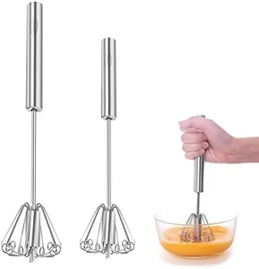 Newness Egg Whisk, [2 Pack 10in & 12in] Stainless Steel Hand Push Whisk Blender for Home - Versatile Tool for Egg Beater, Milk Frother, Hand Push Mixer Stirrer - Kitchen Utensil for Blending, Whisking