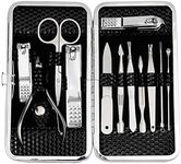 ZIZZON Manicure, Pedicure Kit, Nail Clippers Set of 12Pcs, Professional Grooming Kit, Nail Tools with Luxurious Travel Case Black