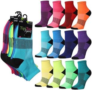 Tipi Toe Women's 12-Pairs Running & Athletic Sports Performance Rainbow Spectrum Black-Checkered Center Ankle/Quarter Socks, WQ16-T1