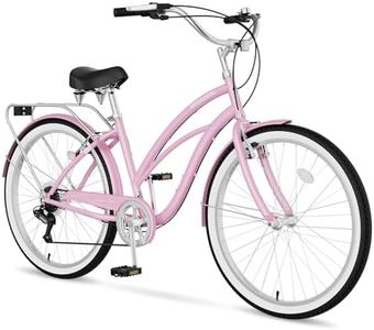 MOONCOOL Beach Cruiser Bike for Women and Men, 24/26 Inch 7-Speed Adult Bicycle, Comfortable Step-Through Frame with Rear Rack, Classic City Cruiser