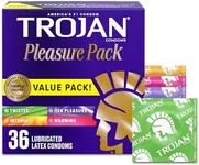 TROJAN Pleasure Pack Assorted Condoms, Lubricated Condoms Value Pack, 36 Count