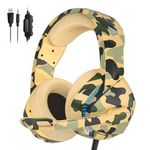 PS4 Gaming Headset with 7.1 Surround Sound, Xbox One Headset with Noise Canceling Mic & LED Light, PHOINIKAS H3 Over Ear Headphones, Compatible with Nintendo Switch, PC, PS4, Xbox One, Laptop (Camo)