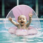 Refasy Baby Swimming Float,Inflatable Infant Pool Float with Anti-Flip Tail Baby Swim Float for Baby Age 3-72 Months Swimming Pool Accessories Baby Pool Float with Canopy Large