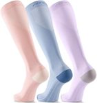 FITRELL 3 Pairs Compression Socks for Women and Men 20-30mmHg- Muscle Support Socks for Travel, Running, Nurse, Knee High, Cozy, Light Blue+Pink+Purple L/XL