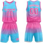 Custom Basketball Jersey for Man Women Uniform Suit Kids Adults Personalized Jersey (Pink-Light Blue)