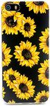 FAteam Case for iPhone SE (2016), Sunflower Flower Pattern Scratchproof Shockproof Soft TPU Slim Cute Cover Compatible with iPhone 5 5s SE (Sunflower - Black)