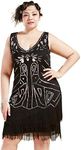 BABEYOND Women's Flapper Dresses 1920s V Neck Beaded Fringed Great Gatsby Dress (Label L/ UK14/ EU42, Lavender Black)