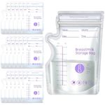 100 Pcs Breastmilk Storage Bags, 8oz Temp-Sensing Milk Storing Bags with Easy Pour Spout for Breastfeeding, No-Leak Self-Standing Milk Storage Pouches for Refrigeration and Freezing, 250ml