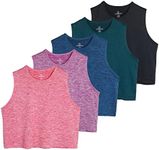 5 Pack: Womens Summer Cute Crop Tank Top Shirt Trendy Dry Fit Ladies Tops Tees Athletic Yoga Workout Running Gym Active Cropped Exercise Women Loose Fit Sleeveless Fitness Tanks Camisole - Set 1, XXL