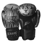 Aurion by 10 Club Longlasting Faux Leather Boxing Gloves - (Silver/Black Lion, 12Oz) for Men and Women | Everlasting Boxing Gloves | Gym Equipment | Punching Gloves | Sports Equipment | Kickboxing