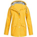 Women's Waterproof Jacket Drawstring Zipper Windbreaker Solid Color Plus Size Rain Coats Lightweight Waterproof Jackets Active Trench Windbreaker with Hood for Cycling Hiking, Yellow, M