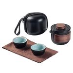 Mini Travel Ceramic Tea Pot Set Chinese Kung Fu Teapot, 1 Pot 2 Cups Porcelain Teacups with Tea Infuser Portable Bag for Outdoor Picnic (Black)