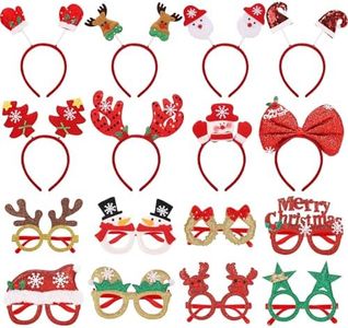 obeoby 16Pcs Christmas Headbands Glasses Set, Holiday Christmas Headband for Adults Party Favors for Holiday Photos