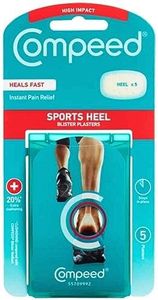 Compeed Sports Heel Blister Plasters, 5 Hydrocolloid Plasters, Foot Treatment, Fast Pain Relieve, 20% Extra Cushioning*, Dimensions: 4.2cm x 6.8cm