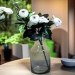 Akaar Plastic Decor Artificial Multiflora Flower Peony Roses Fake Sticks Bunch Decorative Items For Home, Room Decoration (1 Bunch) (Without Vase) (White_ Peony)