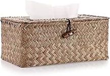 PETIARKIT Tissue Box Cover Hand Woven Tissue Holder, Rectangular Decorative Napkin Holder Paper Tissue Dispenser for Bedroom Dressers Night Stands Desks Office Car (Coffee)