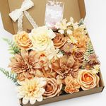 HASWITDA Artificial Silk Flower Bouquet Box Faux Flower Head Fake Table Decoration Arrangement for Wedding Birthday Baby Shower Party Champagne & Brown