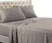 Solid Queen size Gray 600 Thread Count Attached Waterbed Sheet Set with Pole attachments 100% Cotton Poles not included