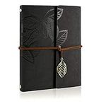 Scrapbook,ZEEYUAN Memory Scrapbooking Leaf Soft Leather Photo Album Family Self Adhesive Book Special Christmas Valentines Birthday Gifts Unique Present for Women (Black)