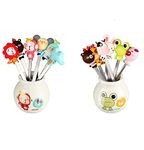 Fruit Picks,12Pcs Fruit fork Kids Toothpicks,Stainless Steel Bento Picks Cute Cartoon Animal Fruit Forks Animal Food Picks,Fun Bento Picks,Lunch Bento Box Picks with Silicone Handles for Pastry Snacks