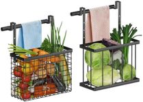 2 Pack Over Cabinet Door Grid Basket, Over Cabinet Door Organizer with Towel Bars, Wall Mount Cabinet Storage Basket, Kitchen Cutting Board Organizer Basket for Cupboard, Fruit, Vegetable