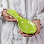 Handmade Lime Green and White Polka Dot Ceramic Kitchen Cooking Spoon Rest | Pottery Utensil Holder | Housewarming Gift by City to Cottage