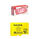 Nintendo Switch Lite - Coral with SanDisk microSDXC UHS-I card for Nintendo 256GB - Nintendo licensed Product, Yellow