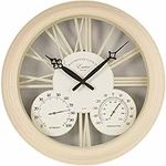 Garden Mile Large Vintage Retro Chic Style Home or Garden Clocks for Indoor Outdoor Wall Clock Decorative Fence Thermometer Barometer Weatherproof Timing (Exeter Wall Clock & Thermometer 15in - Cream)