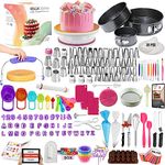 500 Pcs Cake Decorating Kit with Baking Supplies- Springform Pan Set -Cake Turntable Stand Numbered Piping Tips & Bags Russian Tips Icing Spatulas Fondant Tools Measuring Cups & Spoons