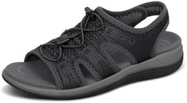 Orthofeet Women's Orthopedic Black Stretchable Maui Sandals, Size 6.5 Wide