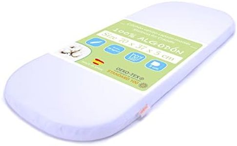 PEKITAS Colchón Ovalado Transpirable Capazo Moises Carrito 70x37x5 cm Funda 100% Algodón Blanco Firme