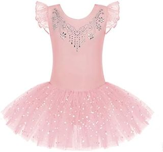 Zaclotre Kid Girls Ruffle Sleeve Ballet Skirted Leotard Shiny Dance Tutu Dresses